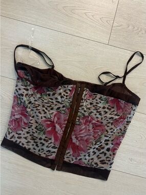 Princess Polly Brown Mesh Bustier with Pink Floral & Leopard Print
